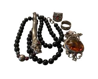 JAKA604 Vintage Asian Jewelry Assortment Sterling Pieces