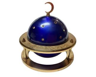 KIHE209 Astrological Blue Enamel Globe Cigarette Dispenser Holder Germany