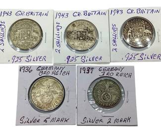 TN24 1943 Great Britain Shillings, 1936, 37 German 3rd Reich Silver Marks