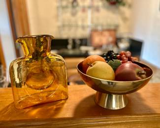 Blenko Amber Pitcher & Vintage home decor items