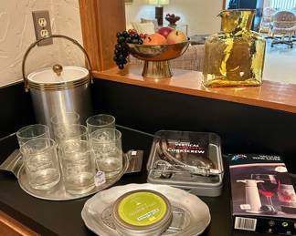 More barware & Blenko amber glass pitcher 