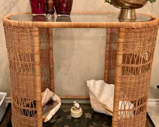 Awesome vintage rattan bar cart