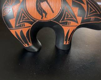 Native American Pottery Black and Orange design Bear