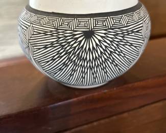 Native American Pottery White jar with black design