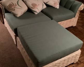 Wicker Lounge sectional green cushions