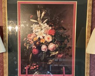 Wall Art Floral Picture with Green Mat