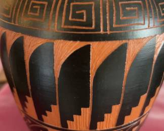 Native American Pottery Black and Orange Taller Bowl
