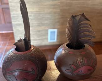 Pottery 2 small bowls with brown and red design