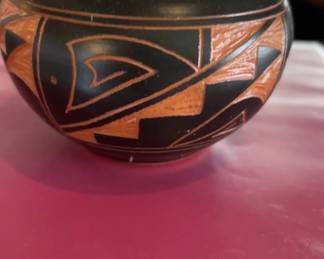 Native American Pottery Black and Orange Small Bowl