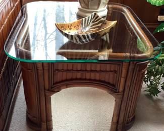 Ratan End Table with Glass Top