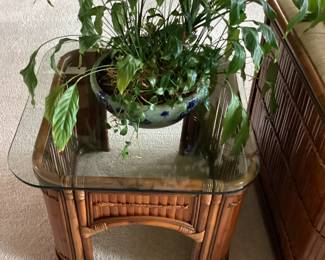 Glass Top with Ratan Base end table