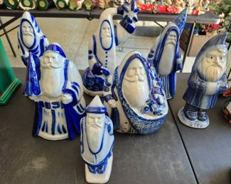 Eldreth Pottery salt glazed blue Santas