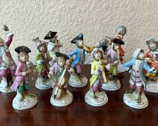 Scheibe-Alsbach German porcelain monkey band figurines 