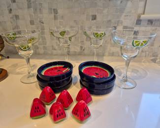 Margarita glasses, watermelon salt pepper 