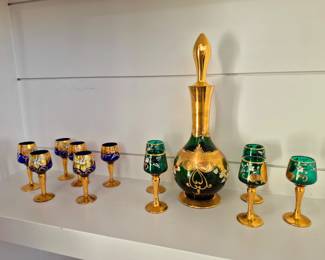 Bohemian glass decanter and cordials