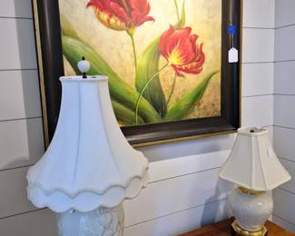 Original painting signed art and Lenox lamps 