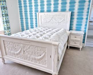 Dino Mark Anthony Queen Florentine Distressed Bed and bedside table