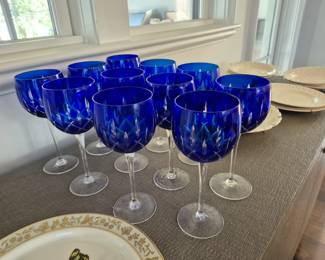 Gorham Crystal Lady Anne Sapphire Blue Balloon Goblets