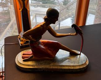 Art Deco Bronze Girl with bird 
