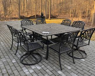 Q Gallery aluminum table, 4 swivel/rocking chairs, and 4 standard chairs 