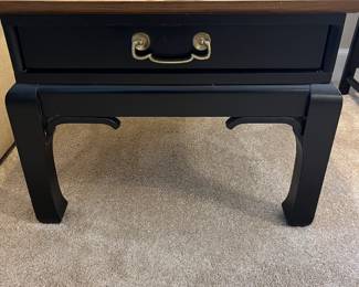 Asian/Mid Century style end tables (2) with brass hardware.  In very good condition.