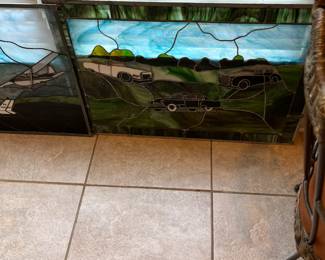 Four pieces original stain glass