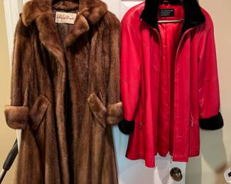 Beautiful mink coat and red leather coat with mink trim