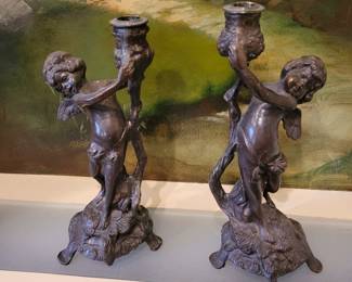 Antique Cherub Candlesticks. 