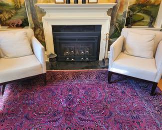 A pair of Martha Stewart Armchairs.  A large Sarouk Oriental Rug. 