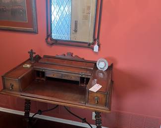 Antique spinet desk and  vintage mirror