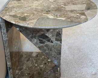Fantastic Geometric Taupe Marble Side Table, 23.5"W x 23.5"D x 20.5"H.