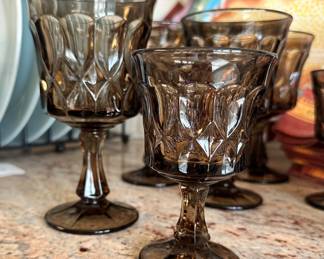 Detailed View of the Noritake "Perspective" Glasses in Smokey Brown, Both Sizes Available in Sets of 6 and 4.