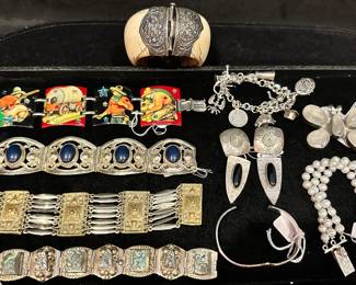 Still More Wonderful Sterling Jewlery including DFTD "Designs from the Deep" Vintage Western Enamel on Copper Bracelet, Beautiful Bracelets from Mexico & Rebecca Collins Crystal Butterfly Pendant and Still More.