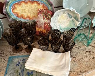 Bring some Cheer to your Table with Mackenzie Childs 16" "Brittany" Platter and Edie Rose 9.5" Floral Bowls. (Two Available)
