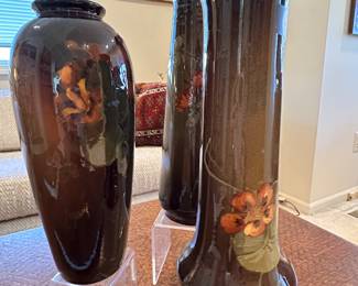 Detailed View of the Weller Louweisa Hand Painted Vases, 10" and two 12".