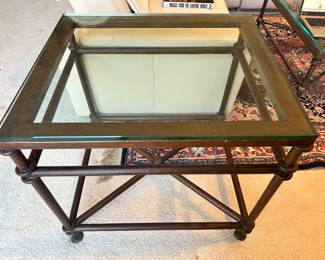 Incredible Christopher Chodoff Bronze "Serpent" Coffee Table with Iron Base & Glass Table Top, 48"W x 36"D x 17"H.