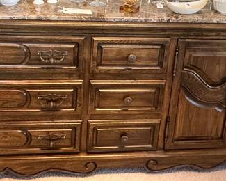 Vintage Buffet Server with Custom Granite Top, 74"W x 19"D x 32.5"H.