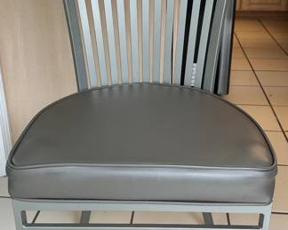 Detail View of one of the 6 Available MCM Metal and Upholstered Dining Chairs.