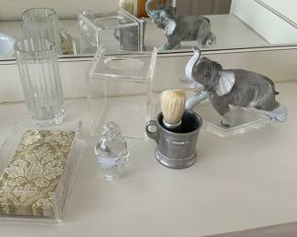 Lovely Iitala Glass Vase by Tapio Wirkkala, Holmgaard Signed Crystal Figurine and A&M Porcelain Elephant Figurine.