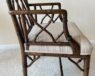 Side View of the Vintage Chinese Chippendale Armchair, 24W x 20"D x 36"H with Custom Upholstery by A.E Hoskinson.