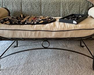 Mid-Century Maison Jansen Style Steel Bench, 59"W x 20"D x 25"H.