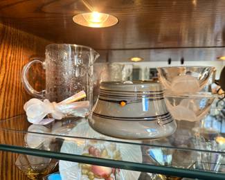 Wonderful Barware Including a Set of 4 Mother of Pearl Caviar Spoons, Stunning Signed A. Young Art Glass Bowl and More.