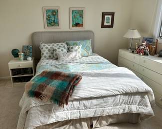 Overview of the Quilt Bedding and the Adrian Vittadini Comforter and 100% Mohair "Glen Cree" Throw by Cree Mills in Scotland.