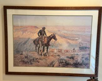 Beautifully Framed and Matted Print by Charles Marion Russel (1864-1926) of the Oil Painting "The Wagon Boss", 42" x 31.25".