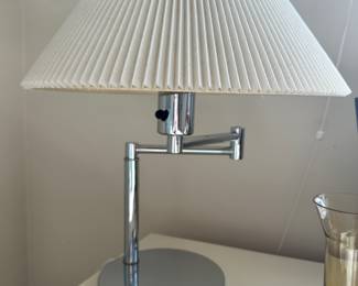 One of Two Available Mid Century Modern Walter Von Nessen Cantilever Table Lamps in Chrome, 17.25"H.