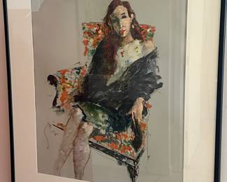 R. Jerzy Signed Portrait of a Woman Watercolor Framed and Matted, 31.25"W x 26.25".