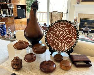 Distinctive Collection of Hand Made Wooden Boxes and Jars in Rosewood, Walnut and Cherrywood.