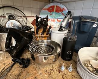 Excellent Assortment of Kitchen Essentials Available Including a 12 Piece Cutco Knife Set in Wooden Block, a Hamilton Beach Slow Cooker, Unique Blue Keurig Coffee Maker, Vintage Dansk, Mini Silverplate Candle Holders and More!