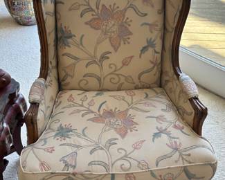 Lovely Custom Upholstered Wing Back Arm Chair by A.E. Hockinson, 19"W x 46"D x 21"H.