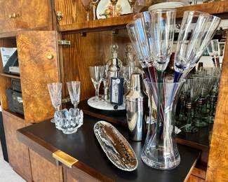 Fabulous Barware including a Pair of Waterford Lismore Champagne Flutes, Michael Aram Small Molton Oval Dish, Pfaltzgraff "Mountain Shadow" Wine Glasses, Artland Hand Blown Oversized Champagne Flutes and SO MUCH MORE.